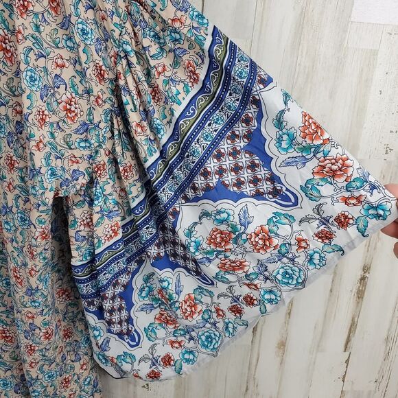 GiGiO Floral Kimono Cardigan Blue Pink Size Medium - Picture 7 of 9